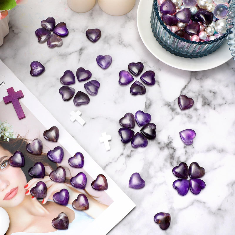 [Australia] - Gerrii 50 Pcs Heart Healing Stone Bulk Quartz Heart Inspirational Stones Gift for Women Love Pocket Polished Natural Energy Balancing Meditation 0.8 Inch(Purple) Purple 