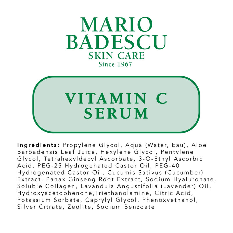 Mario Badescu Vitamin C Serum for All Skin Types Lightweight Serum with Vitamin C & Sodium Hyaluronate Visibly Reduces Signs of Aging 1 Fl Oz