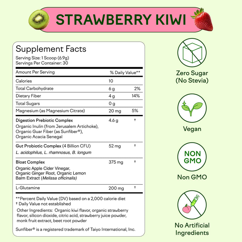 [Australia] - Feel Goods Gut Guardian, Organic Fiber, Probiotic & Prebiotic Powder, Sugar Free, Herbs for Bloat, Gut Health Support, Digestive Health for Men & Women, Non GMO, Vegan, Strawberry Kiwi, 30 Servings 6.5 Ounce (Pack of 1) 