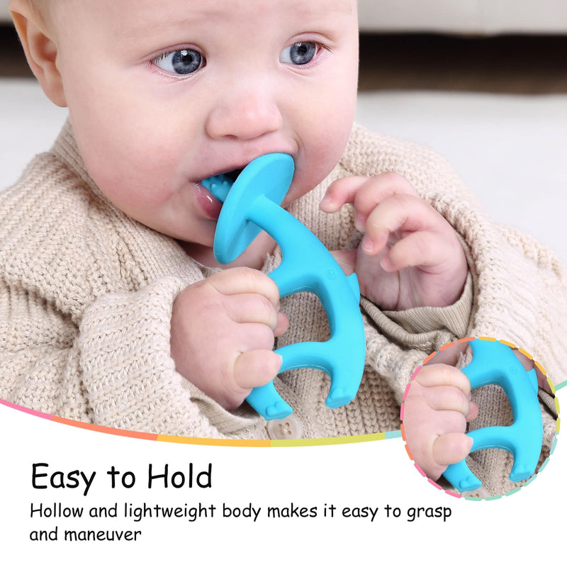 Baby Teething Toys for Babies 3-12 Months with Attachment to Clip, Mombella Elephant Baby Teether Toys 6 Month Old, Soft Silicone Infant Chew Toy 9 Months Teething Relief, Ideal Newborn Gifts, Blue