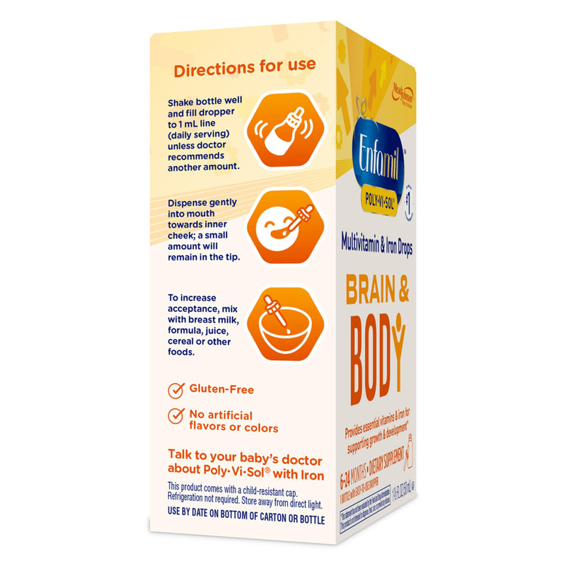 Enfamil Baby Vitamins Enfamil Poly-Vi-Sol 8 Multi-Vitamins & Iron Supplement Drops for Infants & Toddlers, Supports Growth & Development, 50 mL Dropper Bottle 1.69 Fl Oz (Pack of 1)