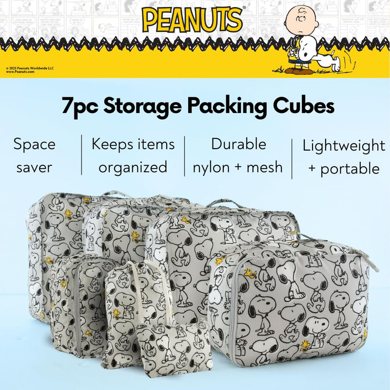 Peanuts Snoopy Beauty 7 Piece Soft Storage Organization Packing Cubes Travel Set (Officially Licensed Product) By Franco Collectibles Peanuts - Snoopy