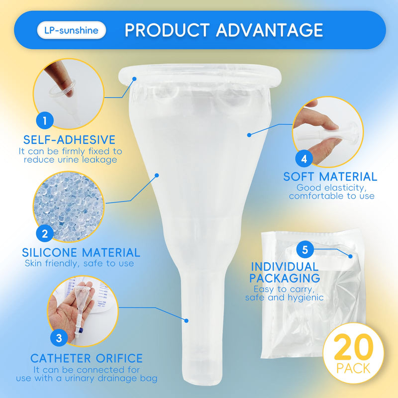 [Australia] - 20 Silicone Condom Catheters, Self-Sealing Set, Gel Extended Adhesive Condom External Catheters, Day and Night Use, Quick and Easy Drainage, No Backflow, No Leakage + Sticky (+Sticky/29mm/1.14inch) +Sticky/29mm/1.14 Inch 