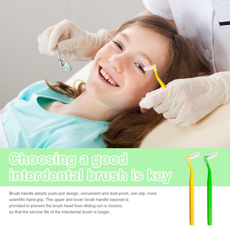 [Australia] - SKHAOVS Pack of 40 L-shaped interdental brushes with long handle, toothbrush between teeth and gums, tooth cleaning between spaces, for tooth cleaning plaque removal (yellow green) yellow green 