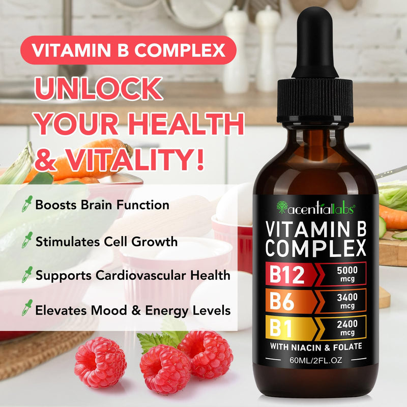 Vitamin B12 Liquid Drops with B6 – Sublingual Methylcobalamin B12 Supplement, High Strength B Complex, Energy Metabolism & Daily Wellness Support，Raspberry Flavor 60 ml (Pack of 1)