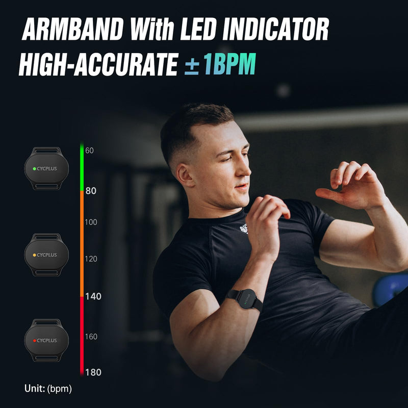 [Australia] - CYCPLUS Heart Rate Monitor Armband,Bluetooth 5.1 ANT+ HR Monitor with HR Zone LED Indicator, IP67 Waterproof, Use for Running Cycling Gym and Other Sports (2025 Upgraded Model) 