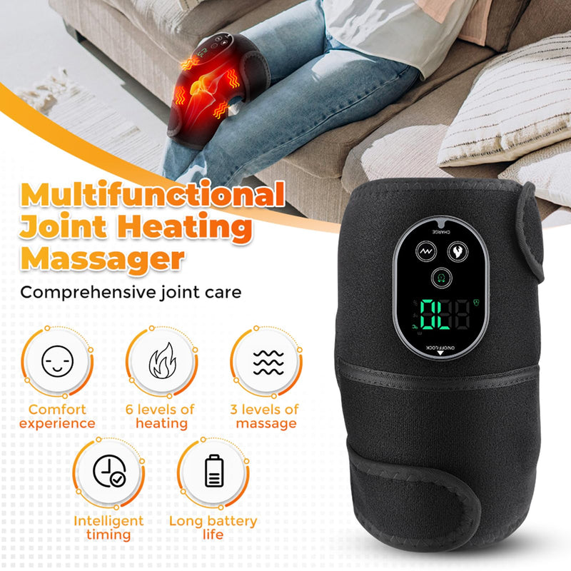 Cordless Knee Heating Pad for Pain Relief & Arthritis, Heated Knee Massager Brace Wrap 6 Heating Levels, 3 Vibration and Timing Modes, 3 in 1 Heating Pads for Shoulder Elbow Women Men Black