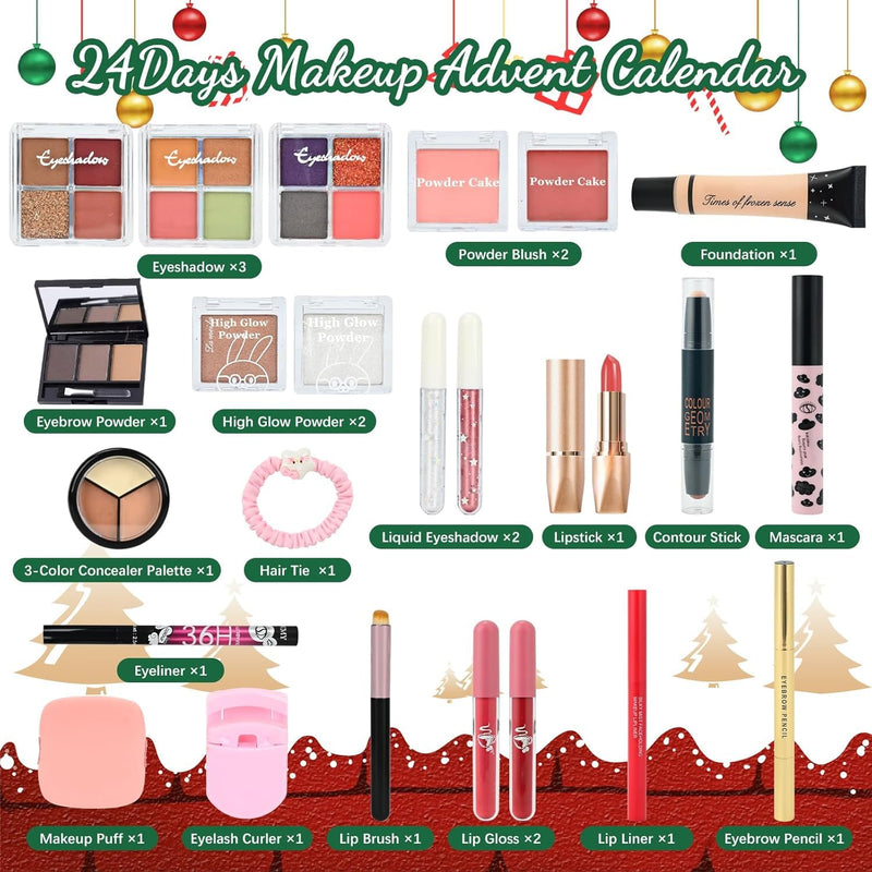 [Australia] - Makeup Advent Calendar 2025 for Women & Teen Girls, 24 Days Christmas Countdown Calendar Beauty Gift Set, 2025 Xmas Gift Surprise Box Calendar Full Makeup Kit Multicolor 