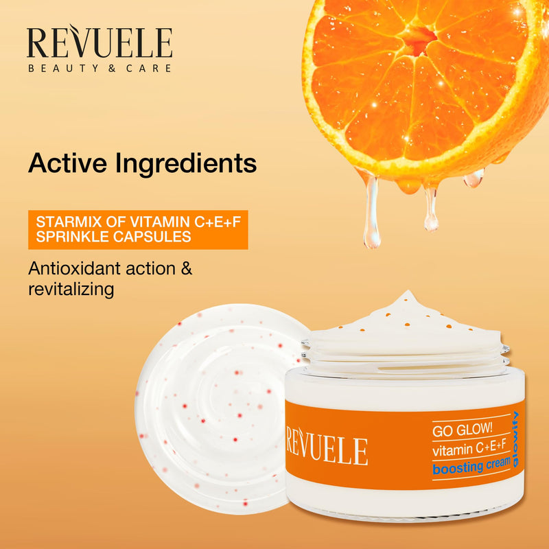 Revuele Go Glow! Boosting Cream – 1.69 fl.oz | Daily Brightening Face Moisturizer with Vitamins C, E & F | Revitalizes, Evens Skin Tone & Enhances Radiance – Vegan & Cruelty-Free