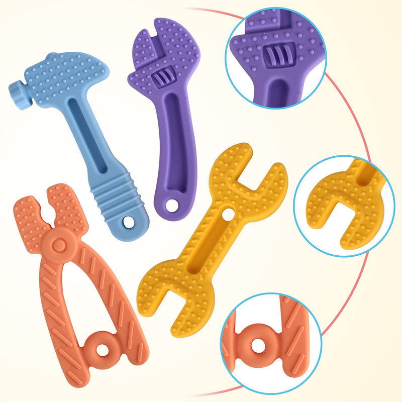 [Australia] - Fu Store 4 Pack Soft Silicone Teething Toys for Toddlers Infant Hammer Spanner Wrench Pliers Tools Shape Baby Teethers Relief Soothe Babies Gums Set (Hammer Set) 4 Pack Hammer Set 
