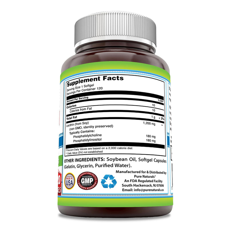 [Australia] - Pure Naturals Lecithin 1200 mg Softgels Supplement | High Potency | Non-GMO | Gluten Free (120 Count) 120 count 