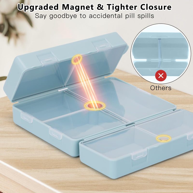 FYY Travel Pill Organizer, Pill Box Medicine Case-2pcs Navy | Easy to Use, Privacy Protection,Magnetic Foldable Pill Case for Purse or Pocket to Hold Vitamins,Supplements,Medication,2 Pcs Large (1 Piece), Small (1 Piece)