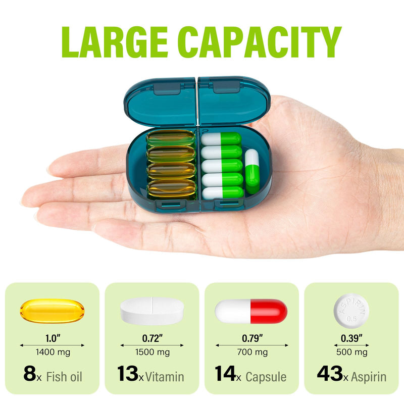 Vikie Weekly Pill Organizer 2 Times a Day with AM PM Sections, BPA-Free, Portable & Moisture-Proof for Pills, Vitamins, Supplements (2x7 Blue) 2 Times * 7 Days