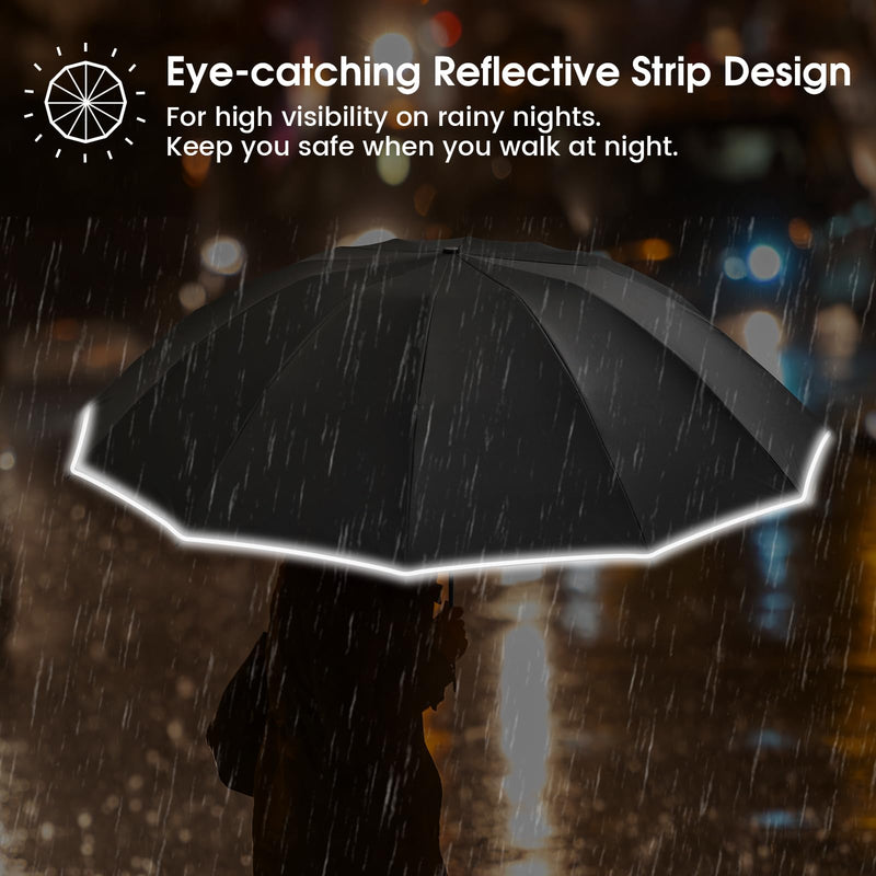 G4Free 54 Inch Large Windproof Umbrella Auto Open Classic Wooden J Handle 54 Inch Large Double Layer Inverted Umbrella with Reflective Strip