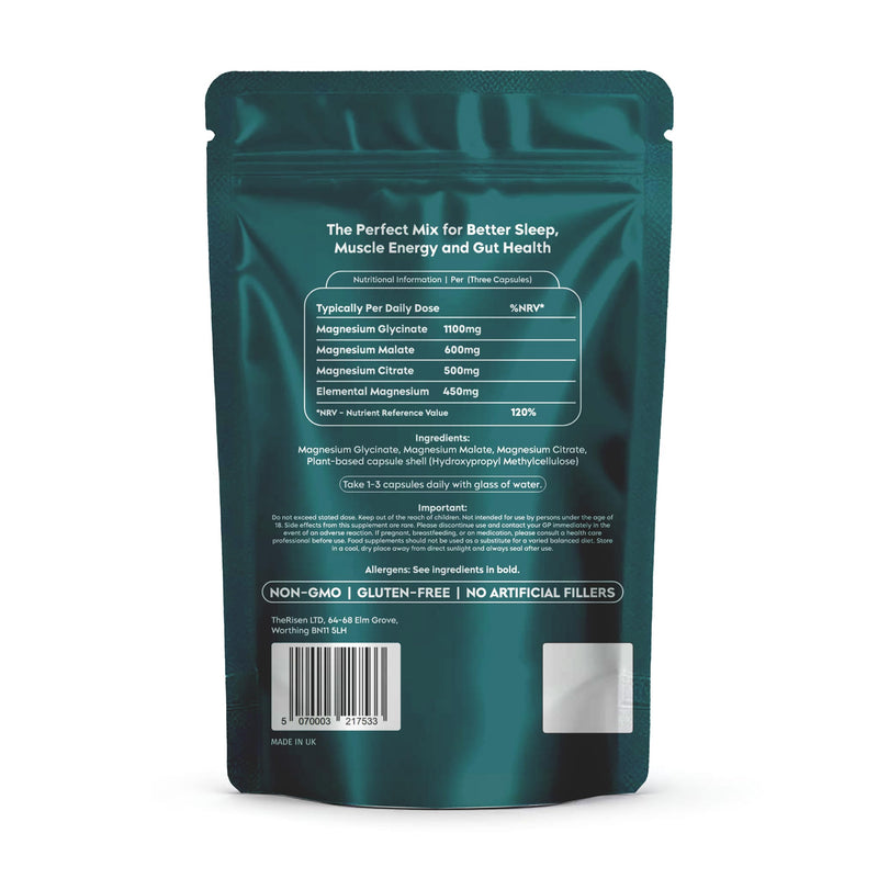 Magnesium Glycinate 3-in-1 Complex 2200mg - 90 High-Strength Capsules with Bisglycinate, Malate & Citrate for Better Sleep, Muscle Recovery, Energy & Bone Support, Vegan, UK Made