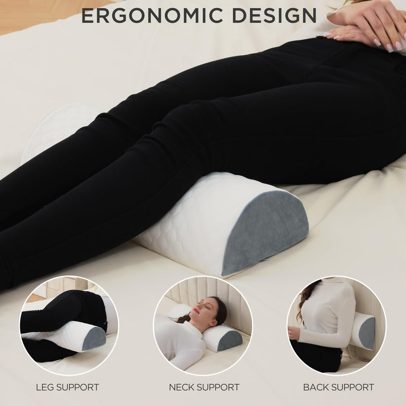 [Australia] - Knee Pillow for Back Sleeping Half Moon Bolster Pillow Wedge Pillow for Back Sleepers Under Knee Pillow for Sleeping on Back Leg Pillow for Neck Pain Relief, 18.5" X 8" X 4.5" 18.5"X8"X4.5" 