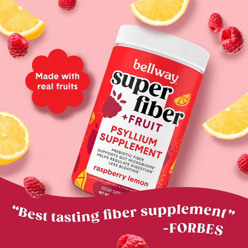 [Australia] - Bellway Super Fiber Powder + Fruit, Sugar Free Organic Psyllium Husk Powder Fiber Supplement for Regularity, Bloating Relief & Digestive Health, Plant-Based, Raspberry Lemon (50 Servings) 