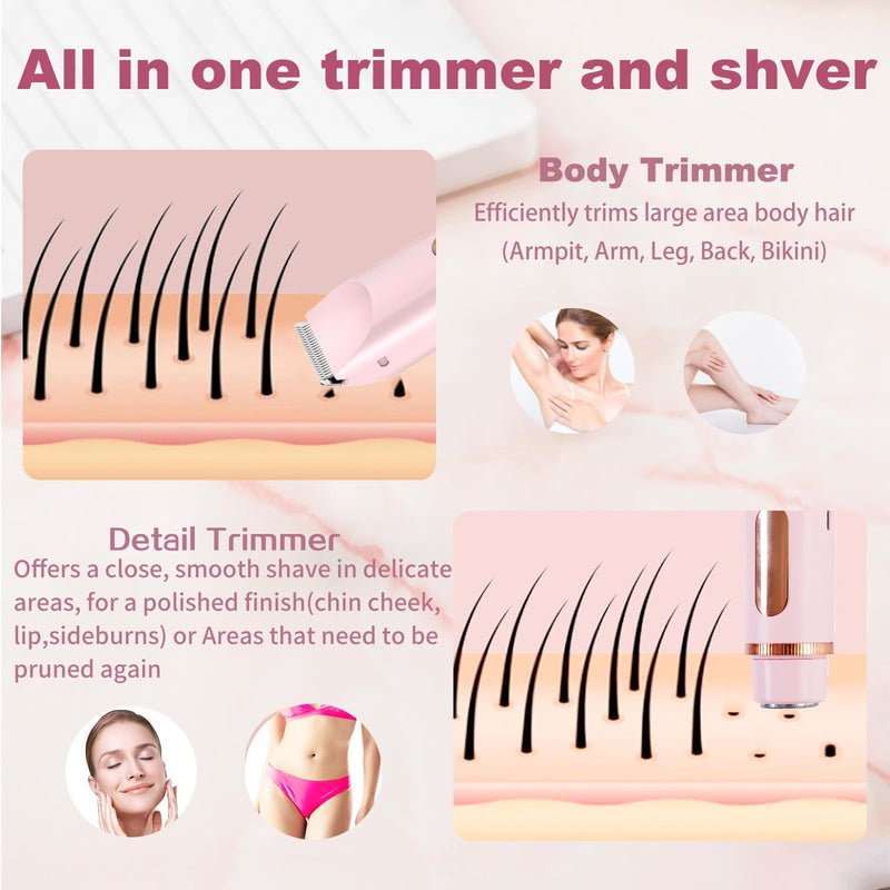 [Australia] - 2026 Upgrade Bikini Trimmer for Women, 2 in 1 Dual Head Electric Shaver with LED Display, IPX7 Waterproof Body Pubic Hair Trimmer Rechargeable Electric Razor for Armpit Leg Body Facial Wet & Dry Use 