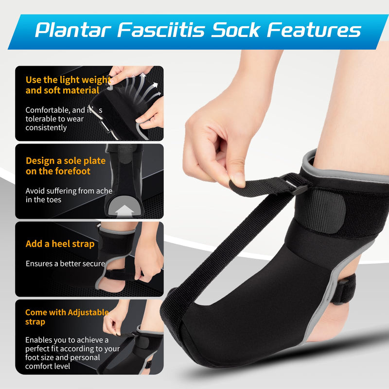 Plantar Fasciitis Night Splint Sock with Massage Ball for Plantar Fasciitis Relief, Soft & Comfortable Foot Brace for Achilles Tendonitis Heal Spur Foot-drop Flat-arch for Women and Men, Small-Black