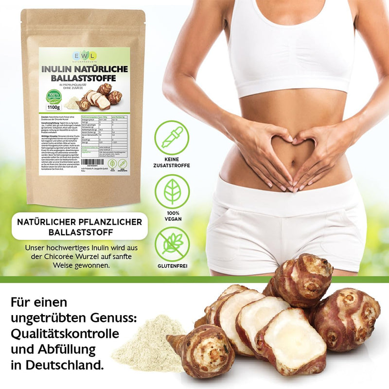 [Australia] - EWL Natural Products Inulin Powder│Quality product controlled and bottled in Germany │1100g from the chicory root Fiber powder Inulin powder Laboratory-tested quality 220 portions (pack of 1) 