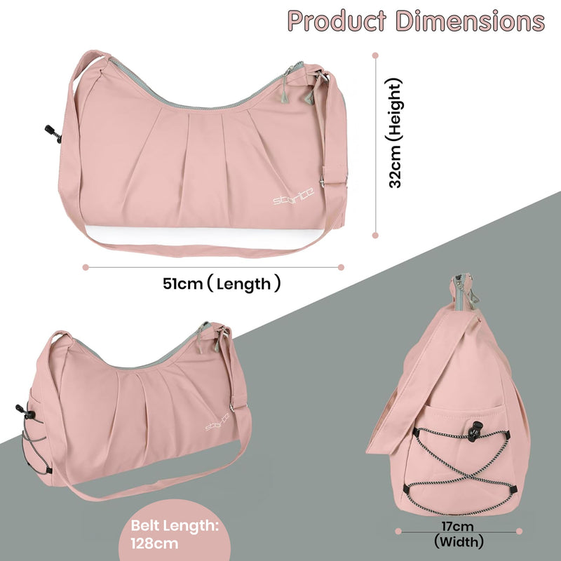 Storite Travel Duffle Bag with Shoe Compartment, Pink, 51x17x32 cm | Water Resistant Nylon, Lightweight, Dry & Wet Pocket, Convertible Carry, Travel, Overnight, Gym, Everyday Use