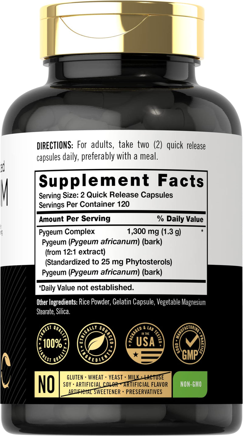 Carlyle Pygeum Standardized 1300mg | 240 Capsules | Non-GMO, Gluten Free | Africanum Bark Extract Supplement