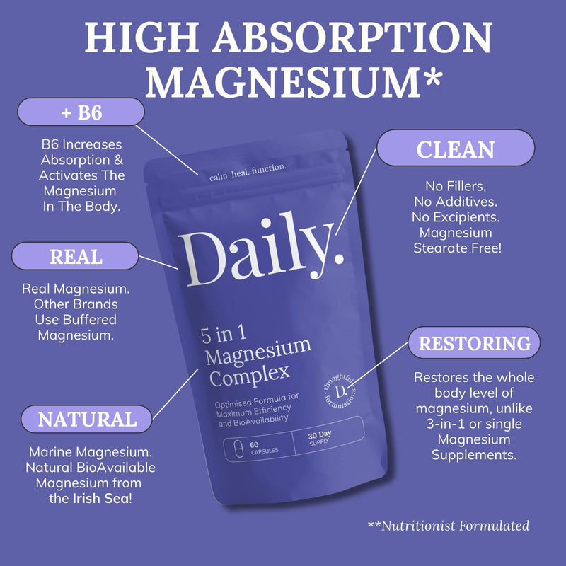 Magnesium Glycinate Supplements | Magnesium Supplements 5-in-1 with Bisglycinate, Citrate, Malate, Marine, Oxide, Vitamine B6 | High Strength Complex Sleep, Cramp, Stress, Anxiety Health Supplemet, 60