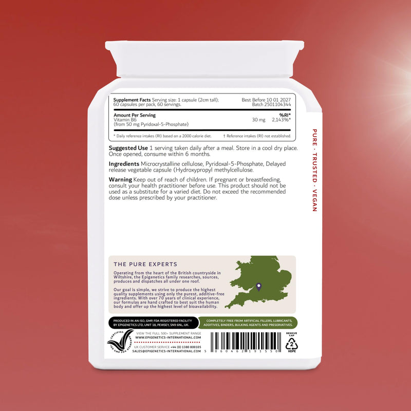P5P 50 (Pyridoxal-5-Phosphate) Delayed Release Capsules 50mg | High Strength Vitamin B6 UK Made | 60 Vegan Friendly Capsules | Long 2 Month Supply by Epigenetics Supplements
