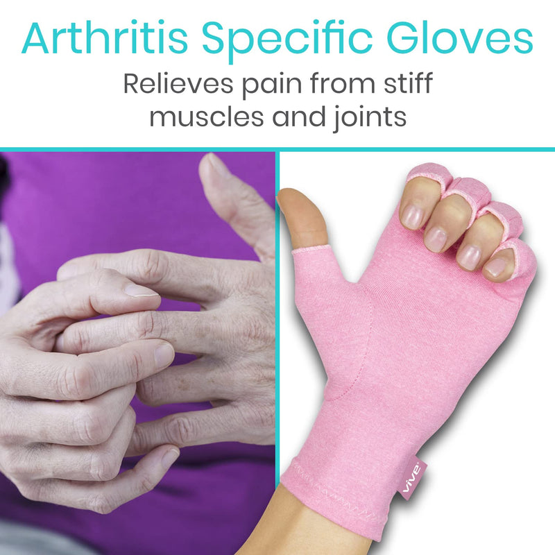 [Australia] - Vive Pink Arthritis Hand Compression Gloves - Comfortable Fit for Men and Women - Open Finger for Rheumatoid, Osteoarthritis and Computer Typing Pain - Carpal Tunnel Support - Moisture Wicking Fabric Medium 