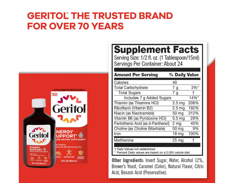 Geritol Liquid Energy Support B-Vitamins,12 Fl Oz (Pack of 2) 12 Fl Oz (Pack of 2)