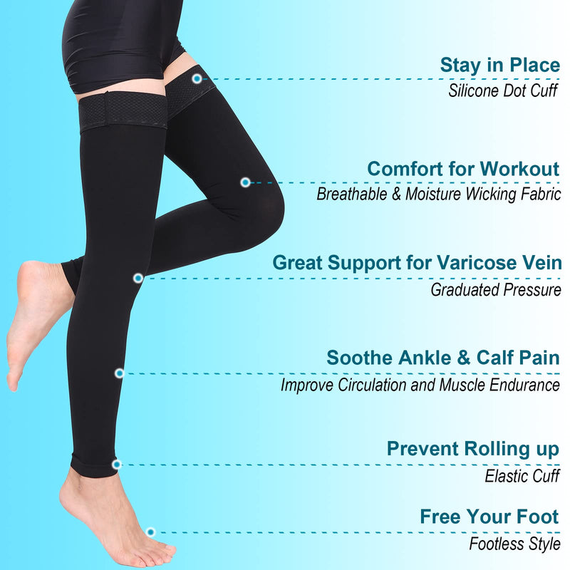 [Australia] - Footless Thigh High Compression Stockings For Women & Men,Firm Support Medical Hose 20-30 mmHg,Treatment Varicose Veins Swelling Footless Black Medium 