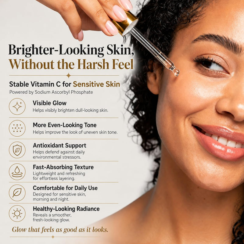 Vitamin C Serum with Sodium Ascorbyl Phosphate – Natanna STEM C-20 – Gentle Face Serum for Sensitive Skin – Stable Vitamin C, Lightweight & Fast Absorbing – 1 fl oz / 30 ml