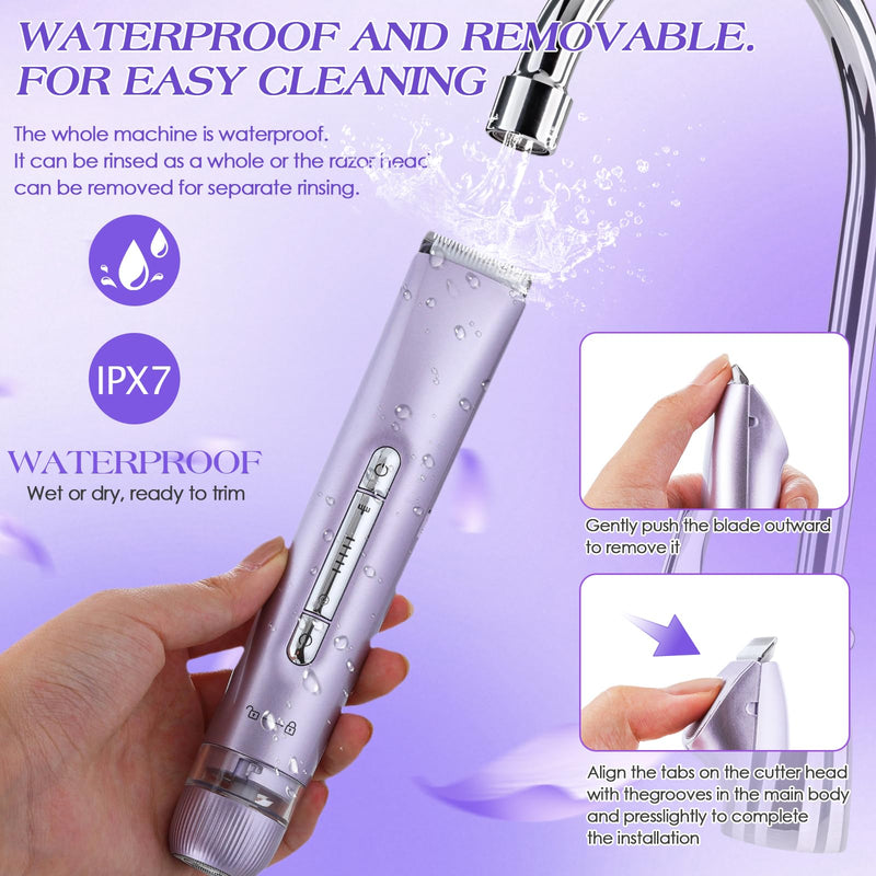 [Australia] - 2 in 1 Bikini Trimmer for Women Dual Head Electric Razors IPX7 Waterproof Wet & Dry Use, Electric Shaver for Women Private Area Facial Body Underarm Leg Arm Hair Remover for Pubic Hair Purple 