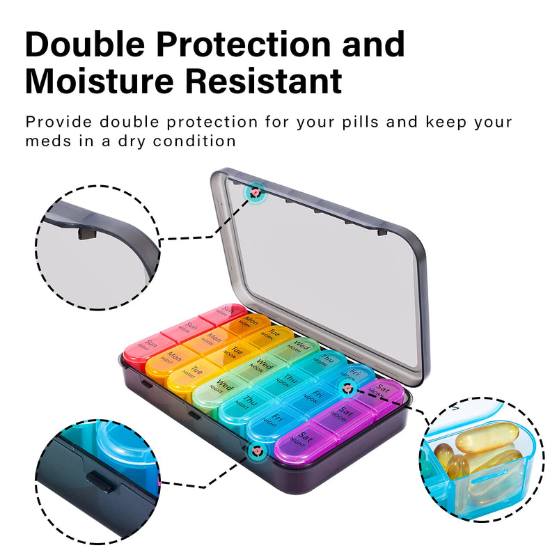 [Australia] - Daviky Pill Organizer 3X a Day, Weekly Pill Organizer 3 Times a Day, Pill Box 7 Day, Pill Cases Organizers 7 Day, Daily Pill Box Organizer, Medicine Organizer Box to Hold Vitamins and Medication Black 