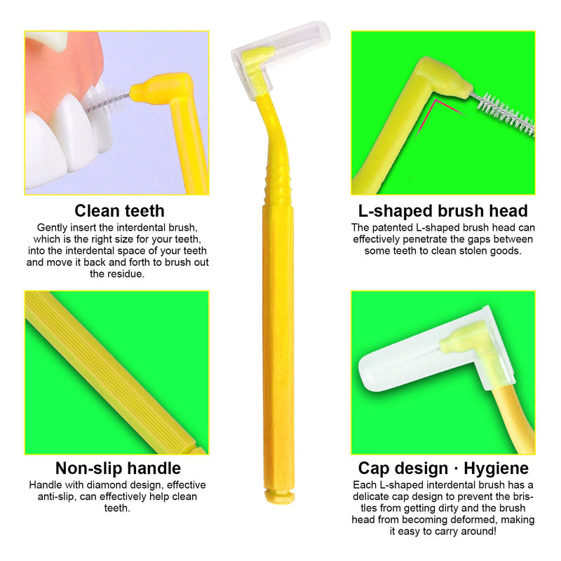 [Australia] - SKHAOVS Pack of 40 L-shaped interdental brushes, dental brushes, tooth cleaning between spaces, interdental space cleaner, brushes for interdental spaces, tooth sticks for teeth cleaning, braces cleaning (yellow) yellow 