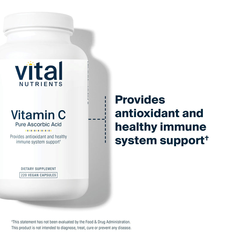 Vital Nutrients Vitamin C 1000mg (100% Pure Ascorbic Acid) - Vegan Antioxidant Supplement for Immune Support and Iron Absorption* - Gluten, Dairy and Soy Free - Non-GMO - 220 Capsules Unflavored 220 Count (Pack of 1)