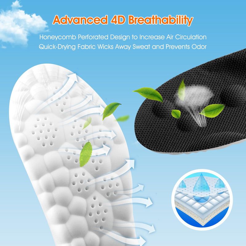 [Australia] - 4D Cloud-Like Comfort Soles for Men - Soft Memory Foam Cushioning Insoles - Trim to Fit Steppers Insoles with Arch Support for Foot Pain Relief and Fatigue Reduction(US M 7.5-10.5) Black US M 7.5-10.5 