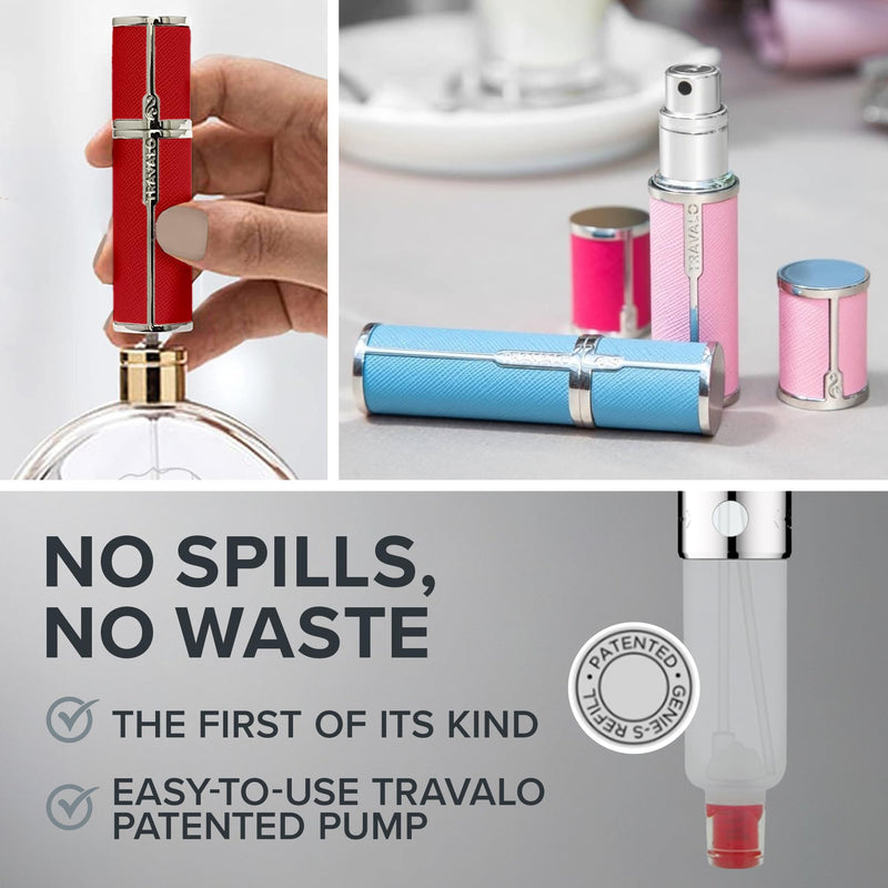 Travalo Milano Perfume Atomizer - Leak-Proof and TSA Approved for Air Travel - Reusable, Airtight, Easy Fill Mini Pump Sprayer - Lightweight, Vegan Leather with Polished Metal Outer Shell - Red