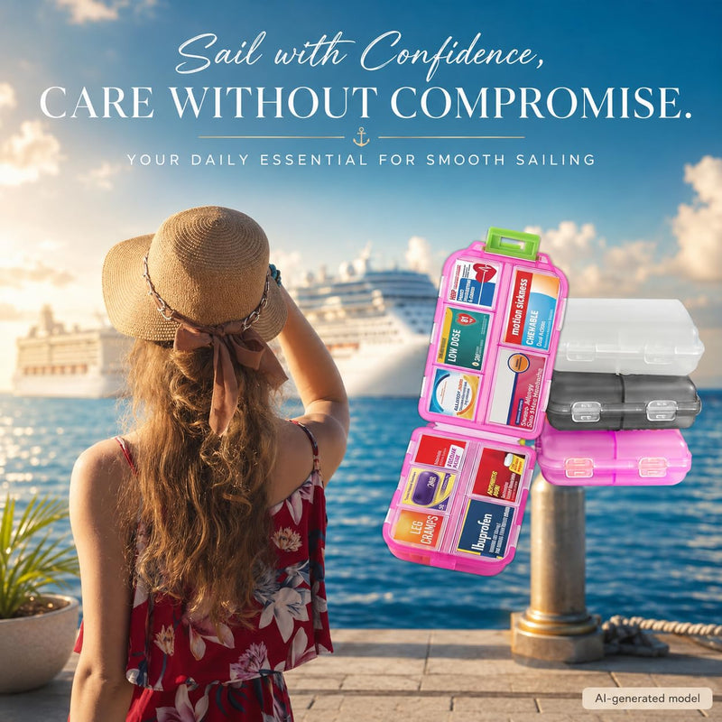 3 Pack Pill Organizers with Medicine Labels, Pink White Grey | 3 compact pill cases with 3x161 medicine labels for 7-day planning, vitamins, travel, family use, and separate routines Pink+white+grey Standard