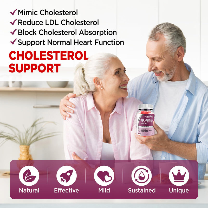 [Australia] - Red Yeast Rice with Coq10 Gummies Sugar Free, Organic Red Yeast Rice 2400mg for Cholesterol Lowering Supplements, Enhanced with Coenzyme Q10 200mg for Heart Health Support, 60 Counts 