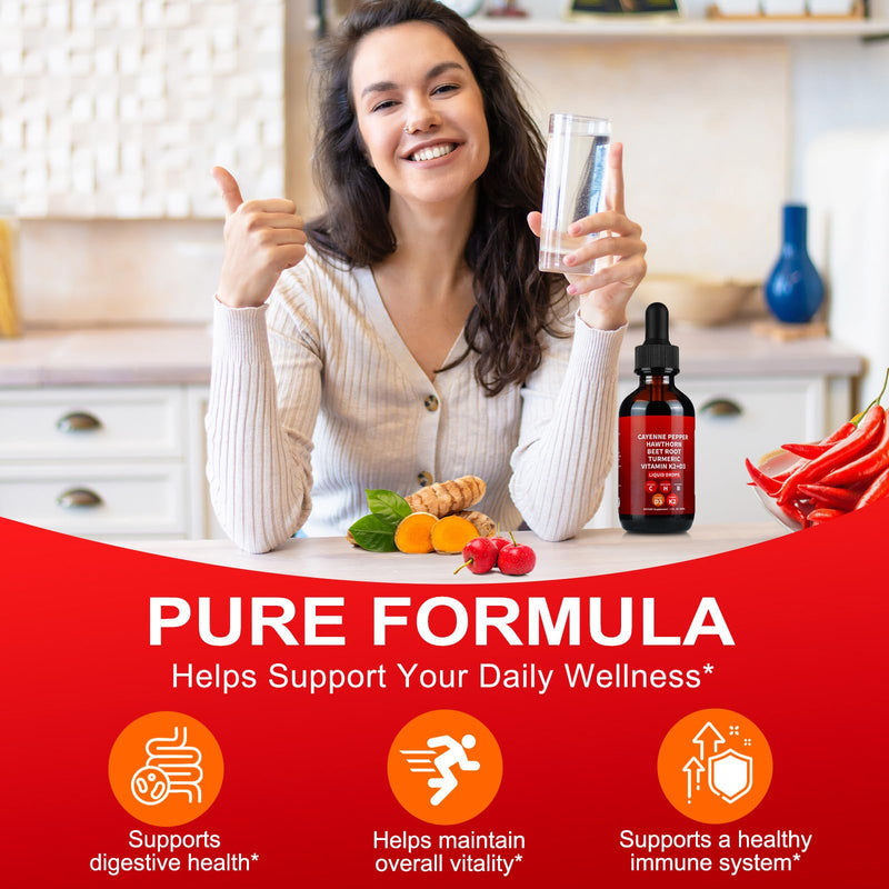 [Australia] - Cayenne Pepper Drops, 2 Pack Cayenne Supplement with Hawthorn Berry, Ceylon Cinnamon, Turmeric & Vitamin D3 K2 Beet Root Powder | Heart & Circulation Support | Winter Wellness Booster 