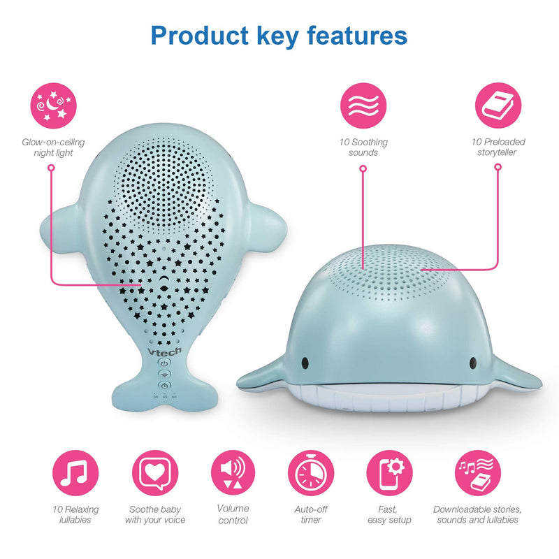 [Australia] - VTech Communications BC8312 Wyatt The Whale Storytelling Baby Sleep Soother with a White Noise Sound Machine Featuring; 10 Stories, 10 Ambient Sounds & 10 Calming Melodies with Glow-on-Ceiling 