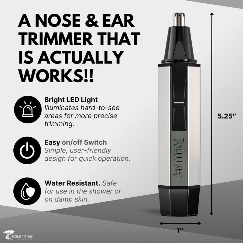 [Australia] - ToiletTree Products Nose Hair Trimmer with LED Light - Stainless Steel, Heavy-Duty Casing - Ear & Nose Hair Trimmer - Men's Grooming Trimmer for Beard, Eyebrows, and Ears 1 Count (Pack of 1) 