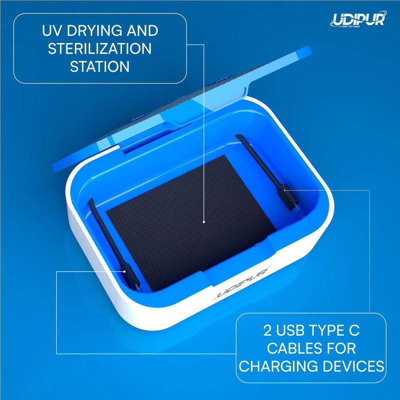 Hearing Aid Drying Station UV Sterilisation and Charging Functions Udipur 3in1 USB Type-C Max Temperature 50°C - 110x90x40mm