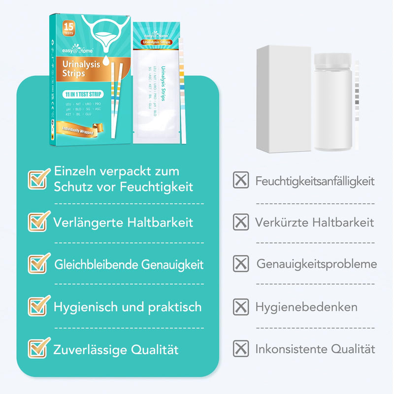 [Australia] - Easy@Home 11 parameter urine test strips: 15x urinalysis rapid test - health test for detecting cystitis, urinary tract infection, diabetes, kidney function & more - with color scale 