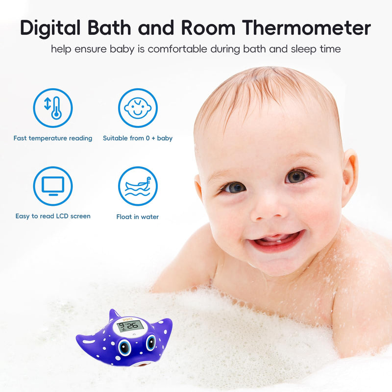 b&h Baby Bath & Room Temperature Thermometer - Digital Infant Bathtub Thermometer, Safe Toddlers Tub Time Floating Toy - Manta Ray blue