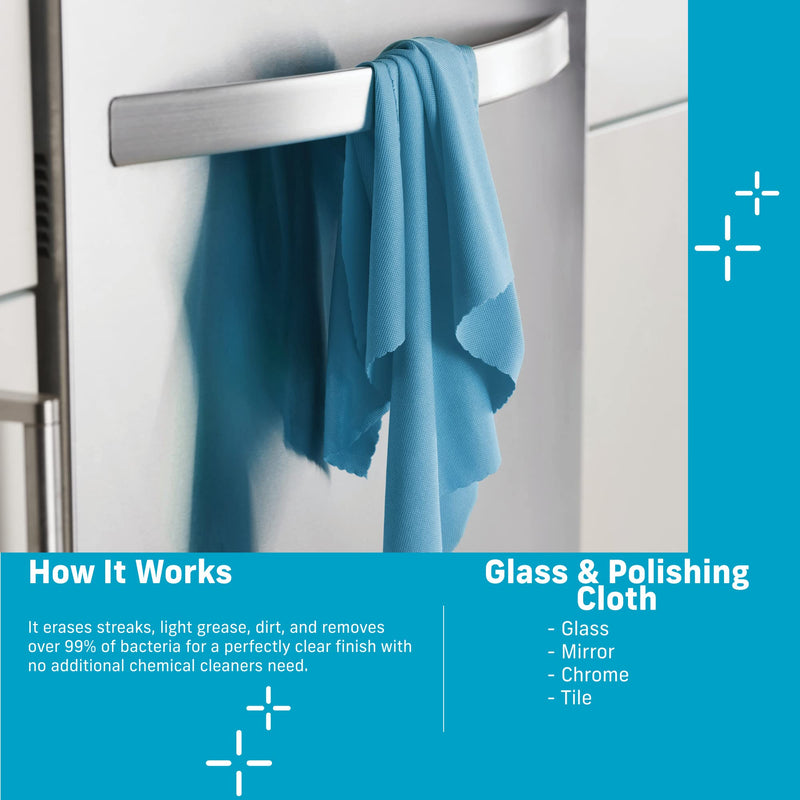 E-Cloth 4-Pack Glass & Polishing Cloth, Sustainable Microfiber Cleaning Cloth Set, Perfect Cleaner for Glass, Windows and Mirrors, Washable and Reusable, 100 Wash Promise, Alaskan Blue Alaskan Blue - 4 Pack New Version Solid