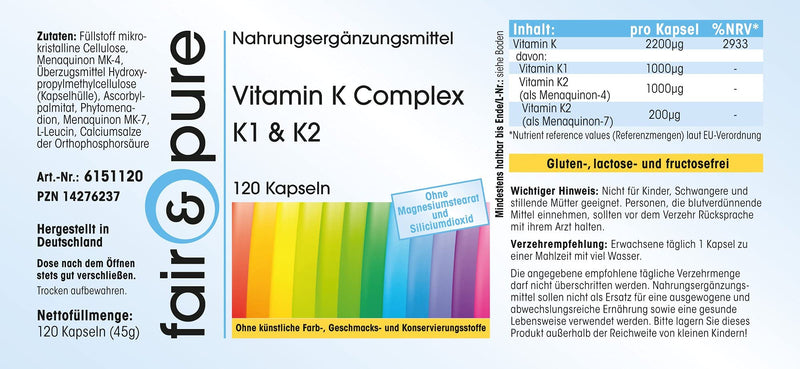 [Australia] - Fair & Pure® - Vitamin K Complex K1 & K2-120 vegan capsules - bulk pack for four months 