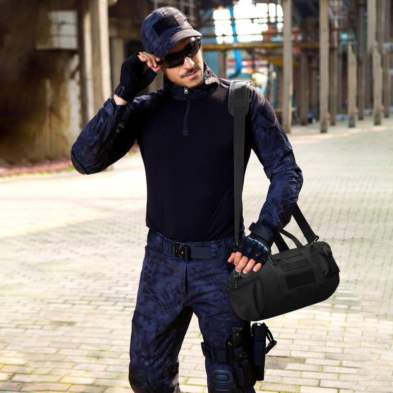 Huntvp Small Tactical Duffle Bag MOLLE Handbag Gear Military Travel Carry On Shoulder Bag Small Valise Black-1