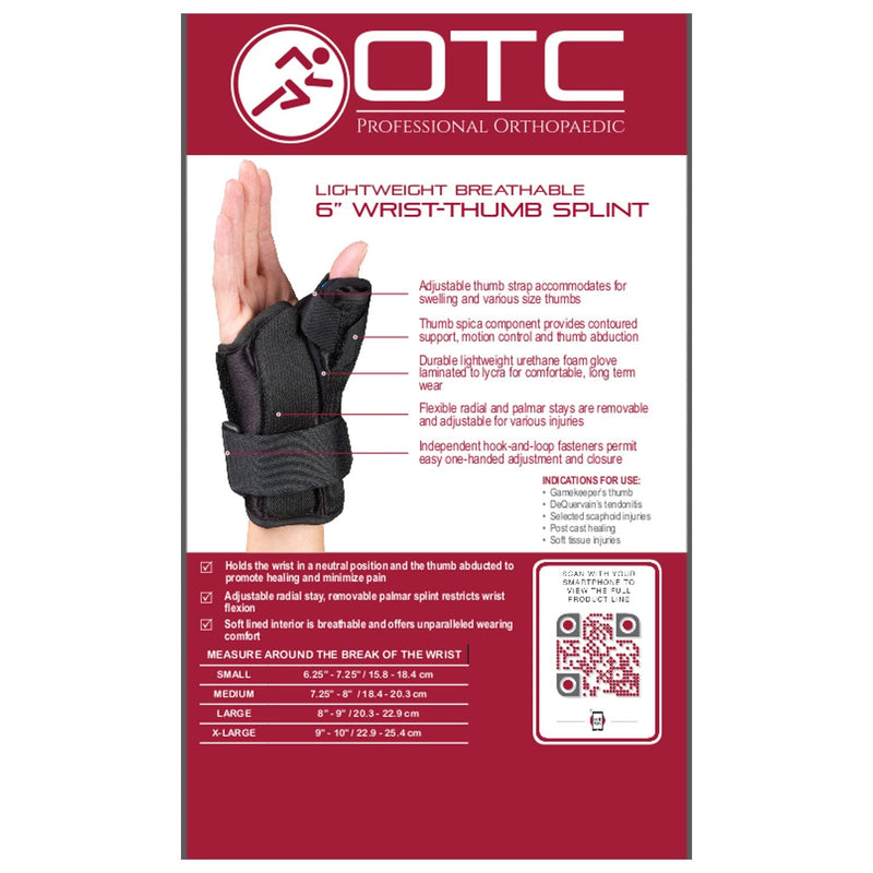 OTC OTC Wrist-Thumb Splint, 6-Inch Petite or Youth Size, Lightweight Breathable, Medium Medium (Pack of 1) 6 Inch (Left Hand)